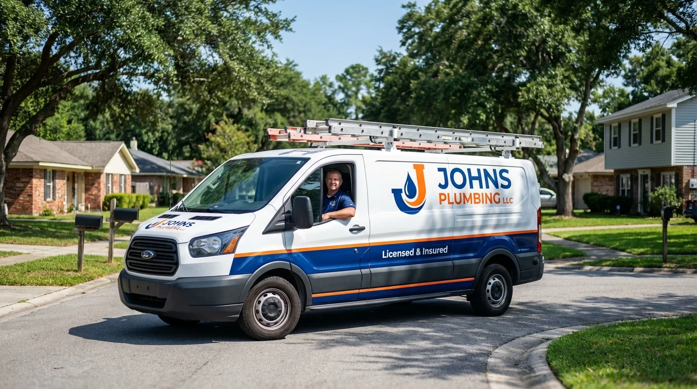 Johns Plumbing LLC service van in Riverbank, CA