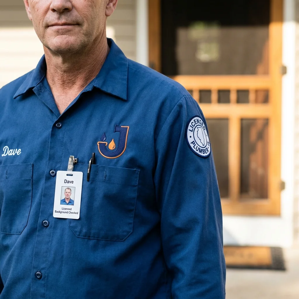 Licensed plumber showing ID badge in Riverbank, CA