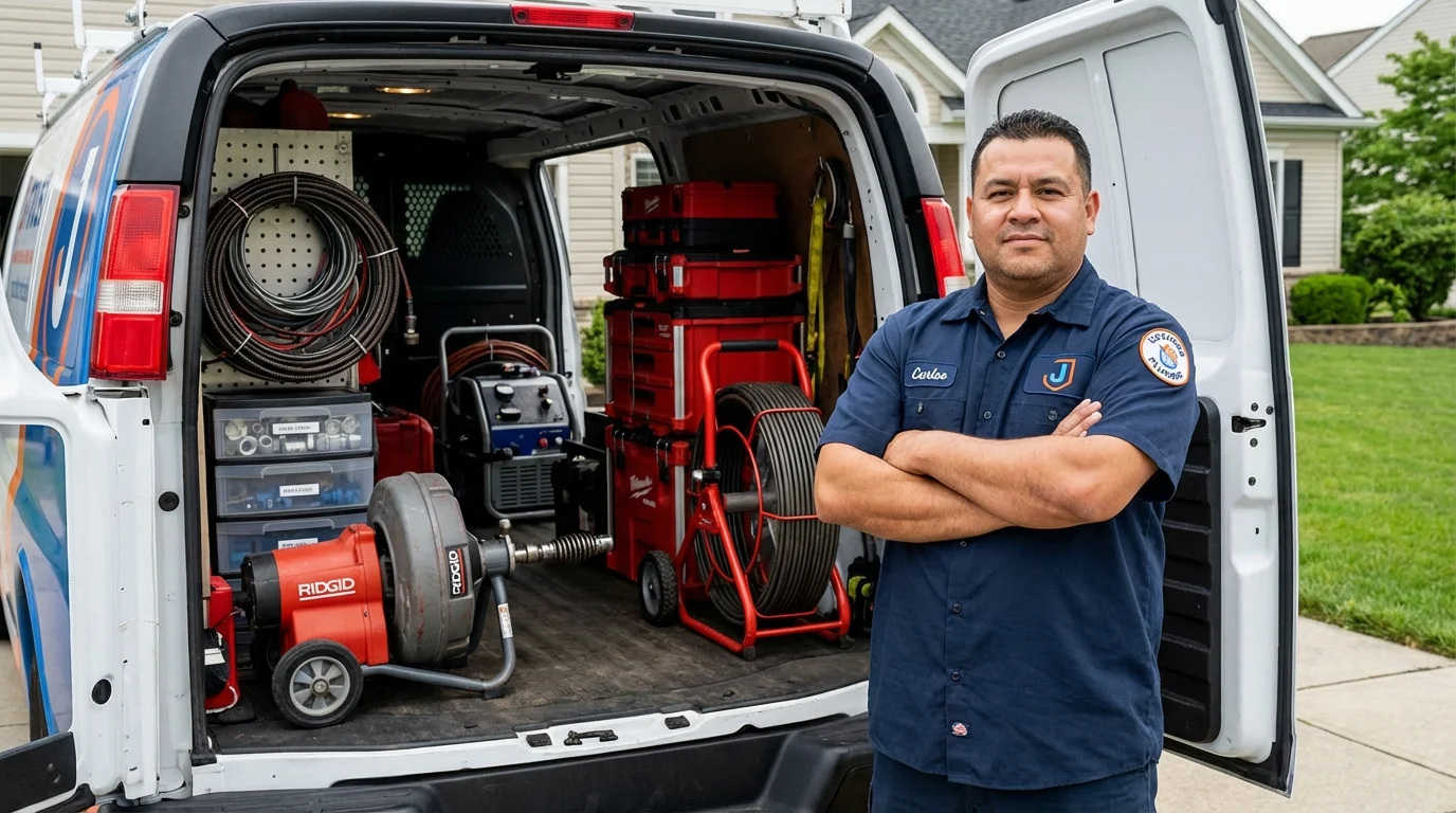 Professional drain cleaning equipment and Johns Plumbing LLC plumber in Riverbank